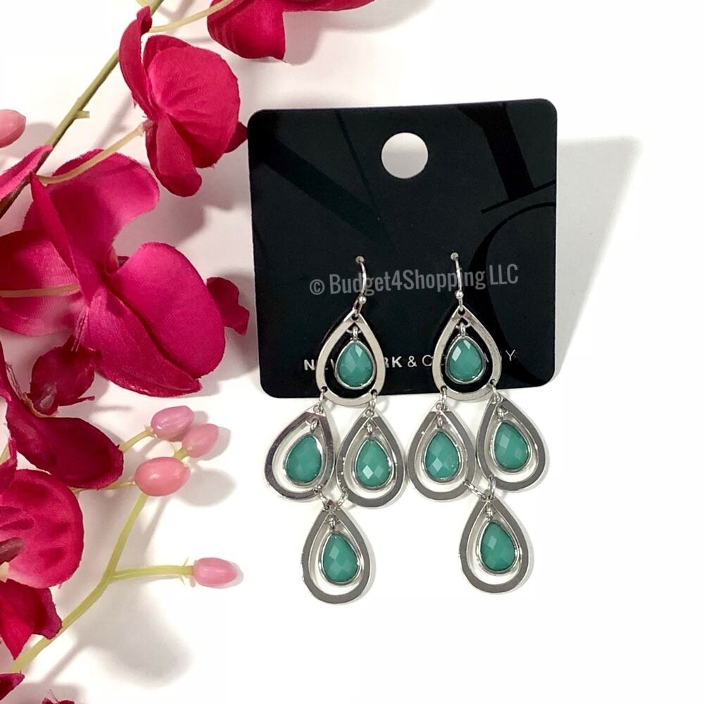 New York & Company Green Acrylic Waterfall Dangle Chandelier Hook Earrings